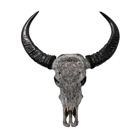 Hand Carved Buffalo Skull - Gray Aquarius