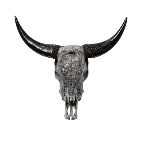 Hand Carved Cow Skull - Gray Aquarius