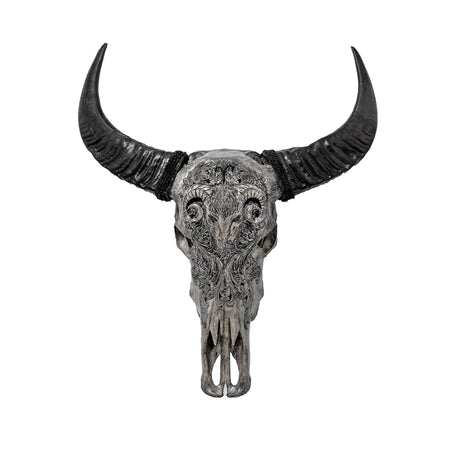 Hand Carved Buffalo Skull - Gray Aries