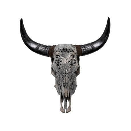 Hand Carved Cow Skull - Gray Aries