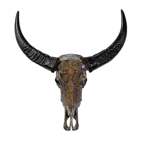 Hand Carved Buffalo Skull - Antique Gray Fine Line