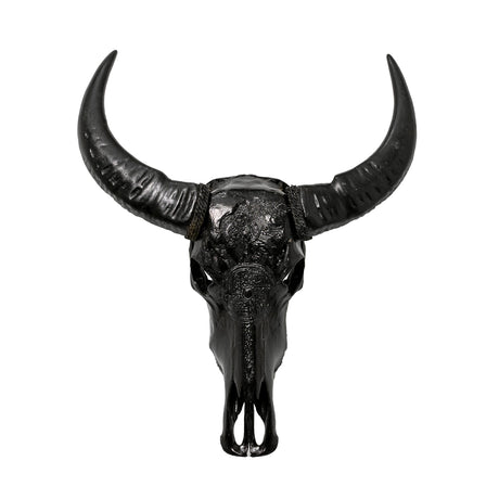 Hand Carved Buffalo Skull - Black Norseman