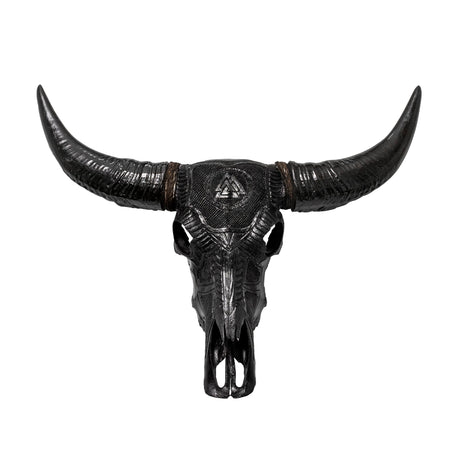 Hand Carved Buffalo Skull - Black Valknut