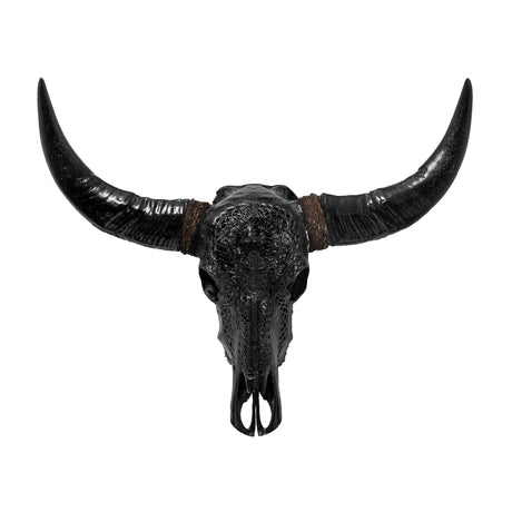 Hand Carved Buffalo Skull - Black Vegvísir