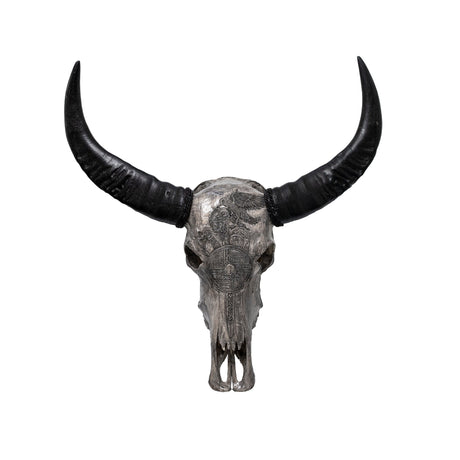 Hand Carved Buffalo Skull - Gray Norseman