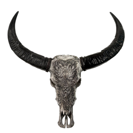 Hand Carved Buffalo Skull - Gray Lotus