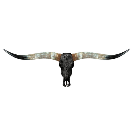 Hand Carved Longhorn Skull - Black Moth