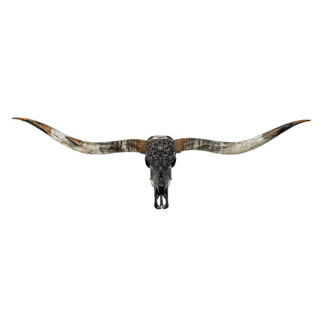 Hand Carved Longhorn Skull // XL Horns - Black Mandala