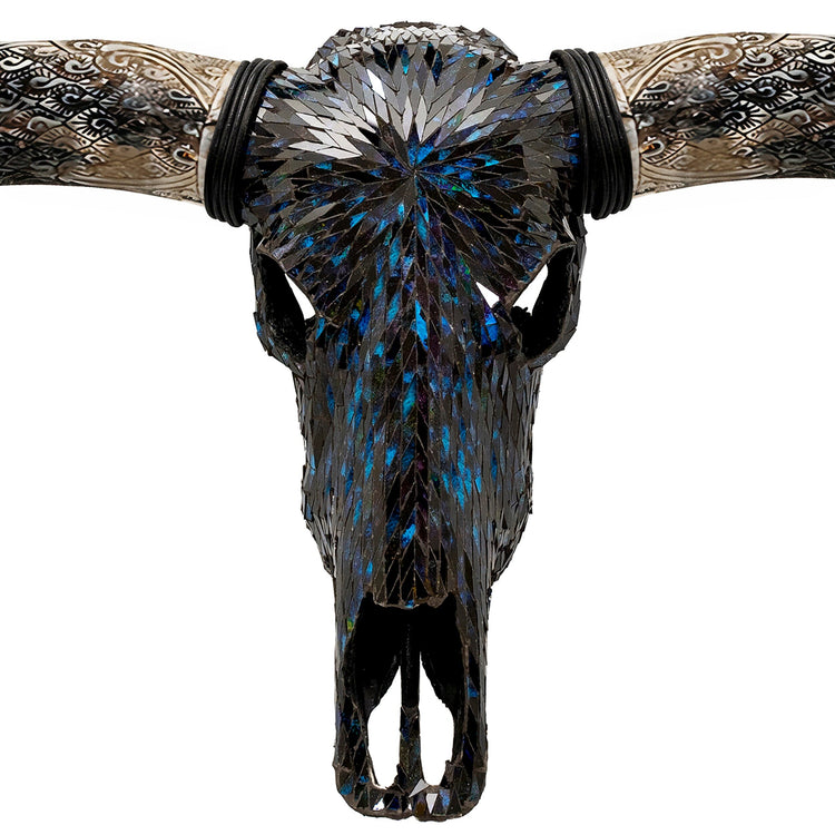 Longhorn Skull - Blue Mirror // Mosaic Finish – Skull Bliss