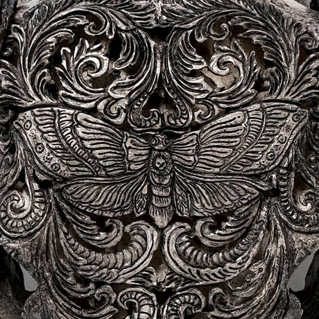 Hand Carved Buffalo Skull - Gray Moth