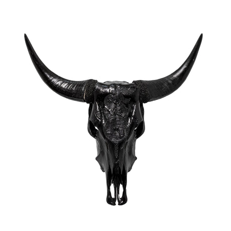 Hand Carved Cow Skull - Black Norseman