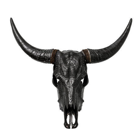 Hand Carved Cow Skull - Black Valknut
