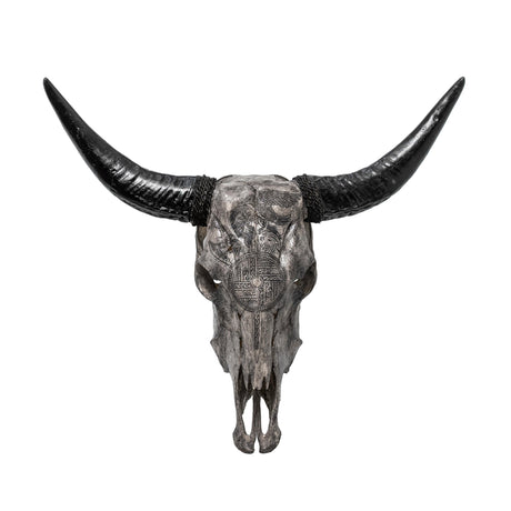 Hand Carved Cow Skull - Gray Norseman