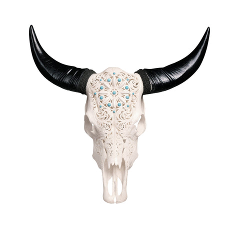 Hand Carved Cow Skull - Turquoise Dreaming