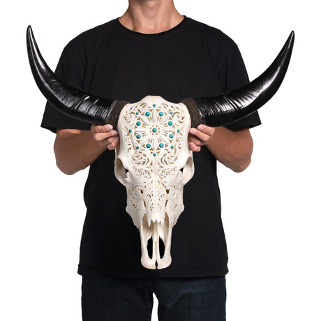 Hand Carved Cow Skull - Turquoise Dreaming