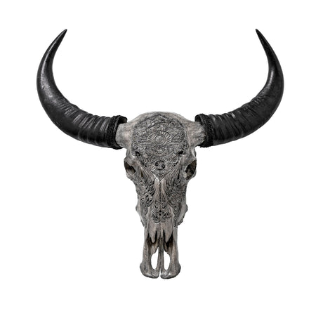 Hand Carved Buffalo Skull - Gray Cancer