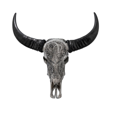Hand Carved Buffalo Skull - Gray Capricorn