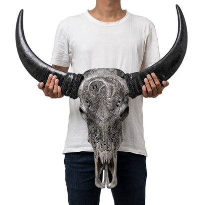 Hand Carved Buffalo Skull - Gray Capricorn – Skull Bliss