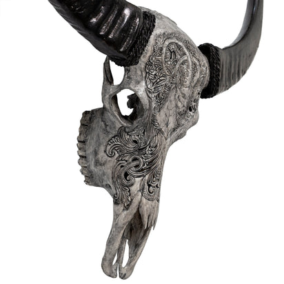 Hand Carved Buffalo Skull - Gray Capricorn – Skull Bliss