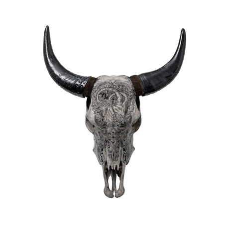 Hand Carved Cow Skull - Gray Capricorn