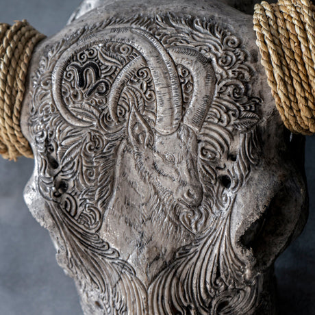 Hand Carved Longhorn Skull // XL Horns - Gray Capricorn