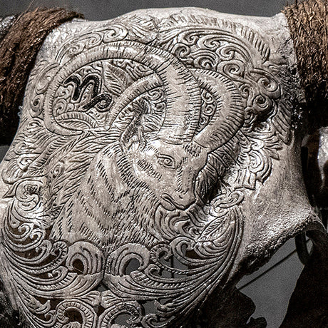 Hand Carved Cow Skull - Gray Capricorn
