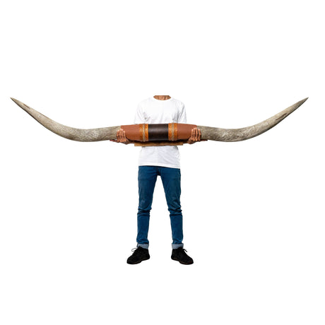 Brown Leather Mount // Carved XL Longhorns - Quick Finger