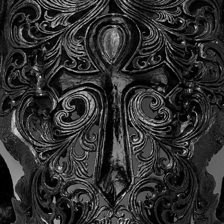 Hand Carved Longhorn Skull - Mystic Cross // Matte Black Finish