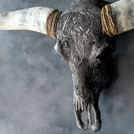 Hand Carved Longhorn Skull - Gray Libra