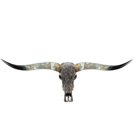 Hand Carved Longhorn Skull - Gray Fine Line