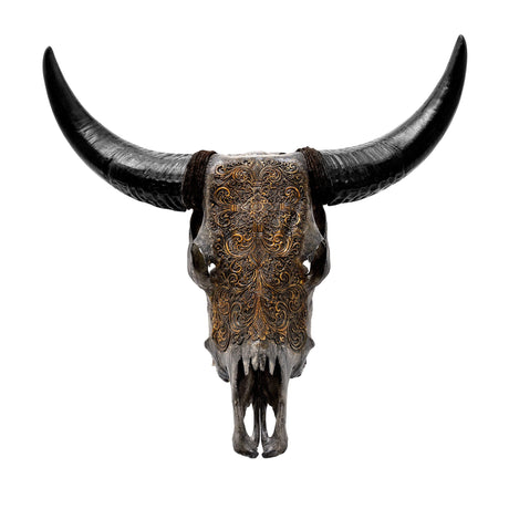 Hand Carved Cow Skull - Antique Gray Fine Line