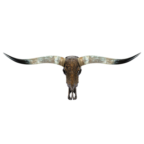Hand Carved Longhorn Skull - Antique Gray Fine Line