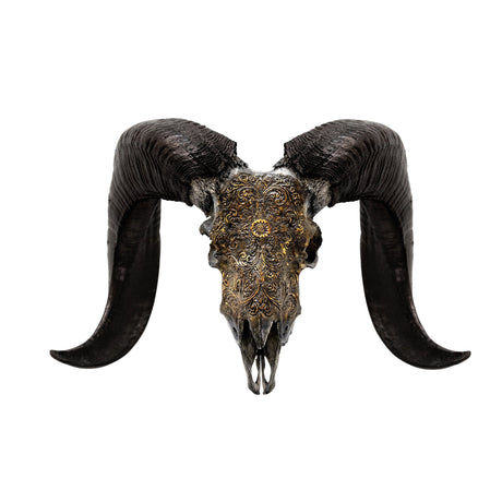 Hand Carved Ram Skull - Antique Gray Fine Line