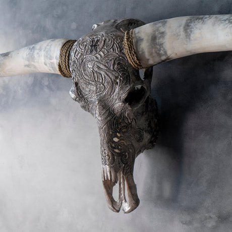Hand Carved Longhorn Skull - Gray Pisces