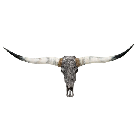 Hand Carved Longhorn Skull - Gray Capricorn
