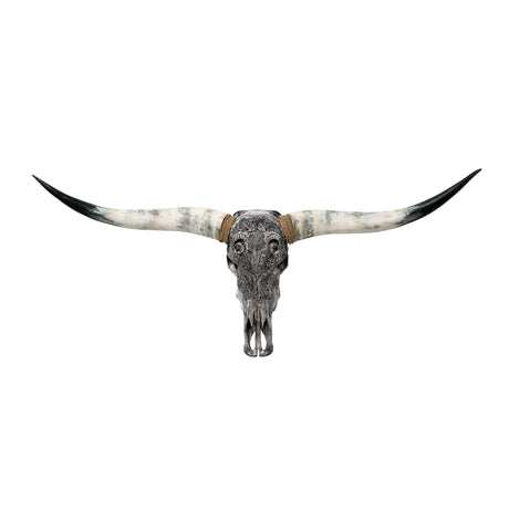 Hand Carved Longhorn Skull - Gray Aries