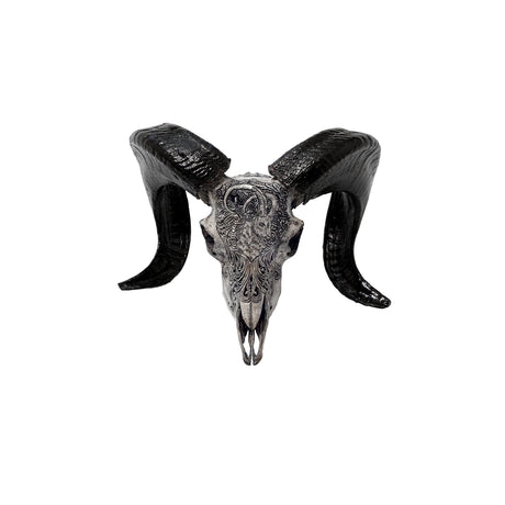 Hand Carved Ram Skull - Gray Capricorn