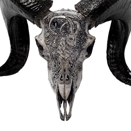 Hand Carved Ram Skull - Gray Capricorn