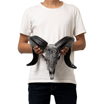 Hand Carved Ram Skull - Gray Capricorn – Skull Bliss