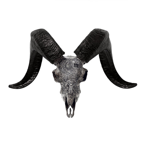 Hand Carved Ram Skull - Gray Scorpio