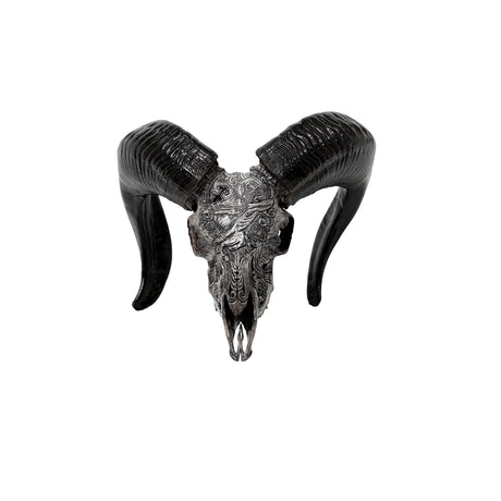 Hand Carved Ram Skull - Gray Sagittarius