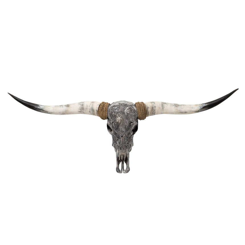 Hand Carved Longhorn Skull - Gray Gemini – Skull Bliss