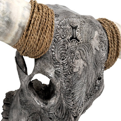 Hand Carved Longhorn Skull - Gray Gemini – Skull Bliss