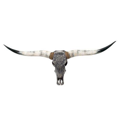 Hand Carved Longhorn Skull - Gray Aquarius