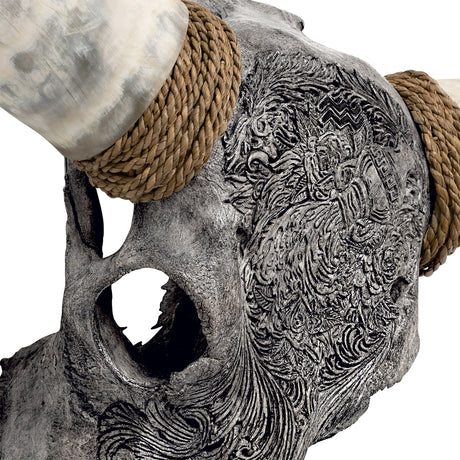 Hand Carved Longhorn Skull - Gray Aquarius