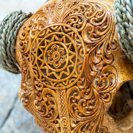 Hand Carved Longhorn Skull // XL Horns - Antique Sun