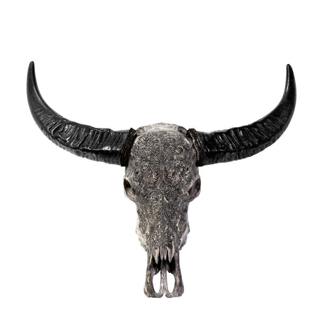 Hand Carved Buffalo Skull - Gray Fine Line