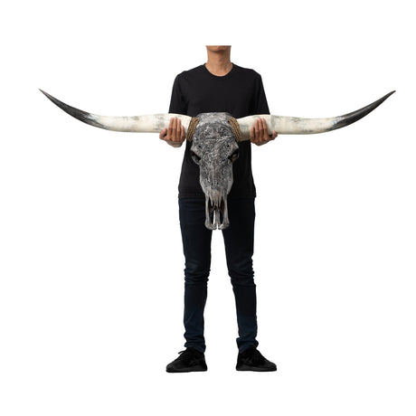 Hand Carved Longhorn Skull - Gray Sagittarius