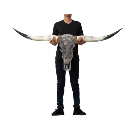 Hand Carved Longhorn Skull - Gray Gemini – Skull Bliss