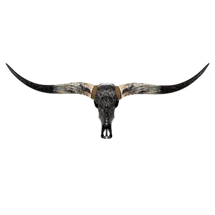 Hand Carved Longhorn Skull - Black Mandala – Skull Bliss